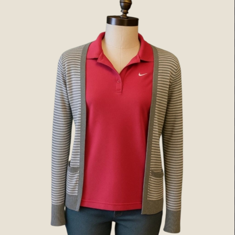 Victoria's Secret PINK Open Front Gray &White Cardigan Women’s Size: xsmall Y2K